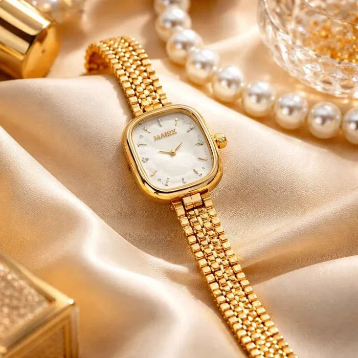 Women's Gold Rectangular Quartz Watch – Slim Stainless Steel Strap, 30M Waterproof, Business Fashion Wristwatch (FW-3060)
