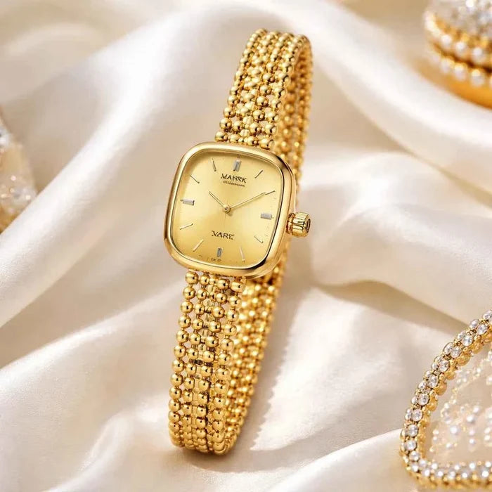 Women's Gold Rectangular Quartz Watch – Slim Stainless Steel Strap, 30M Waterproof, Business Fashion Wristwatch (FW-3060)