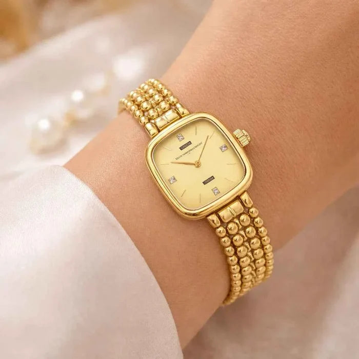 Women's Gold Rectangular Quartz Watch – Slim Stainless Steel Strap, 30M Waterproof, Business Fashion Wristwatch (FW-3060)