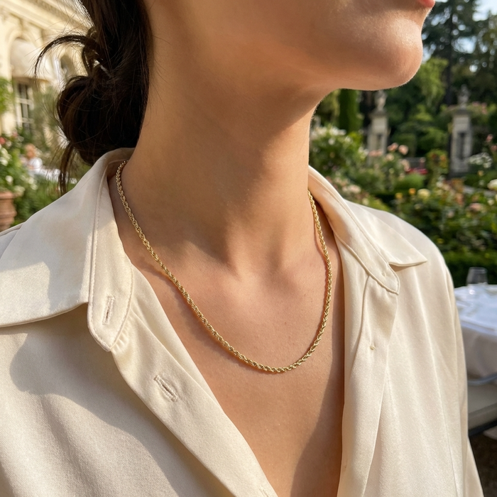 Women's Gold Twist Chain Necklace – Titanium Steel Wave Chain with Adjustable Length & Minimalist Design