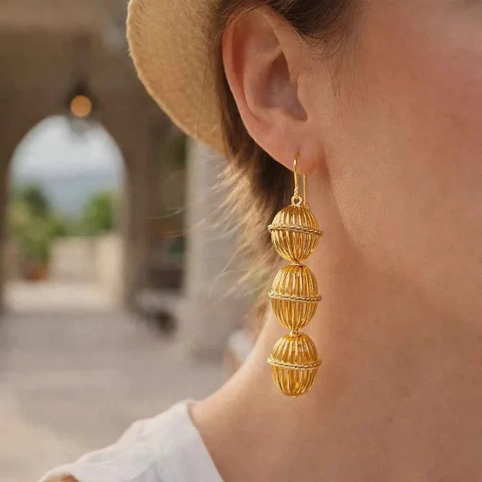 Women's Golden Lantern Metal Earrings – 3D Southern French Inspired Design, Ear Hook or Spiral Clip, Year-Round