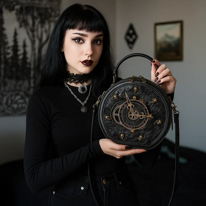 Women's Gothic Coffin Shape Crossbody Bag – PU Leather Shoulder Purse with Chain Detail & Adjustable Strap