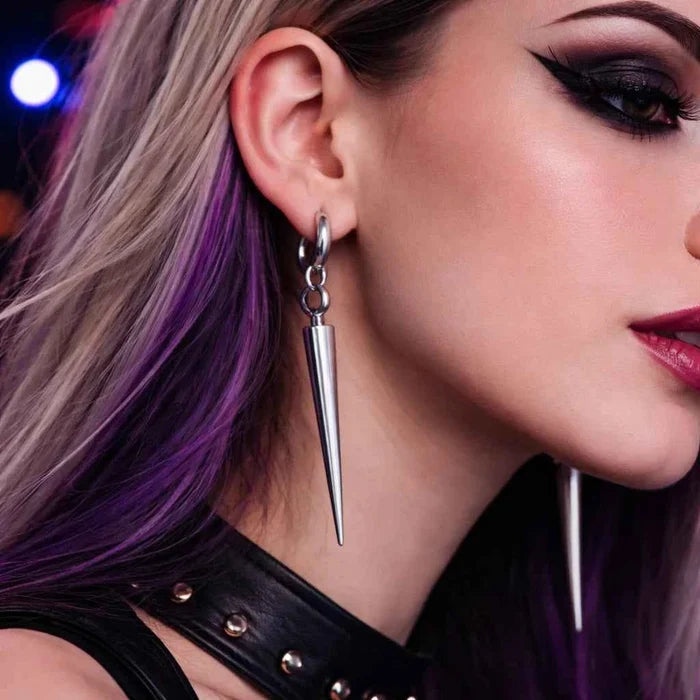 Women's Gothic Conical Pendant Earrings – Silver Electroplated Alloy, Geometric Punk Style, French Buckle