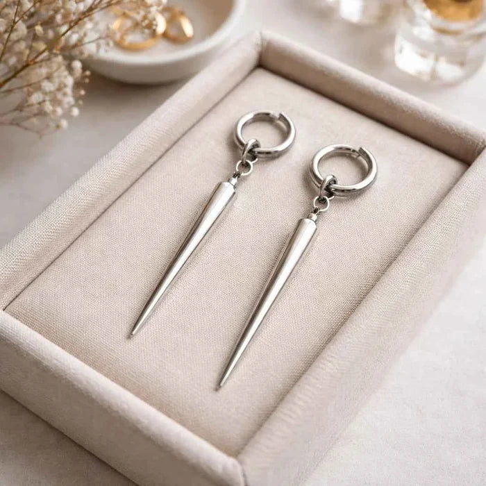 Women's Gothic Conical Pendant Earrings – Silver Electroplated Alloy, Geometric Punk Style, French Buckle