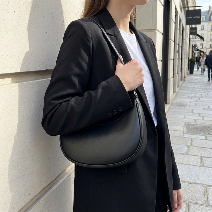 Women's Half-Moon Shoulder Bag – PU Leather Dumpling Shape Handbag with Dual Adjustable Straps