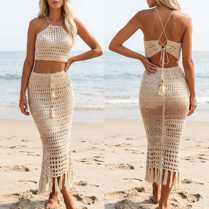 Women's Halterneck Vest & Maxi Skirt Two-Piece Set