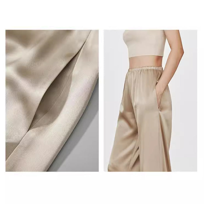 Women's High-End Acetate Wide-Leg Pants – Satin Feel High Waist Trousers with Flowy Drape, Cooling Comfort