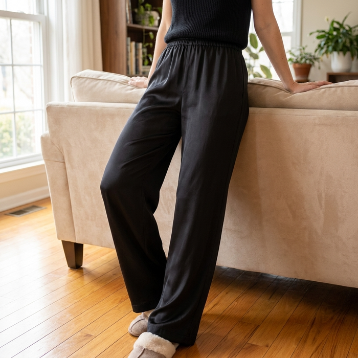 Women's High-End Acetate Wide-Leg Pants – Satin Feel High Waist Trousers with Flowy Drape, Cooling Comfort
