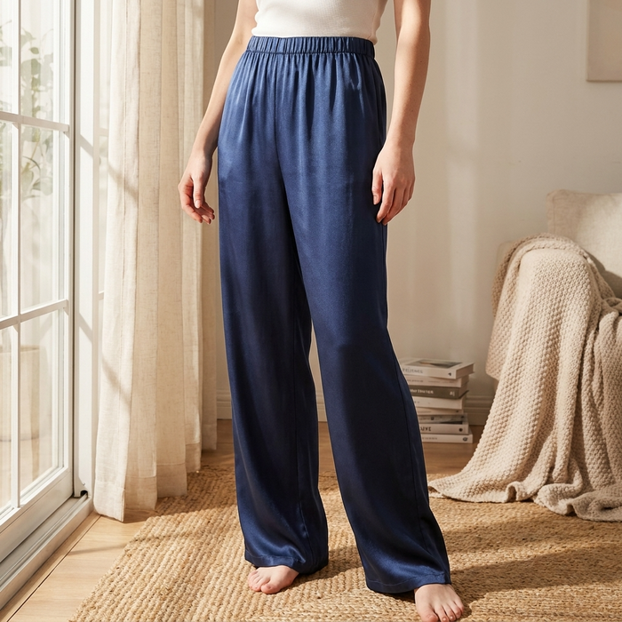 Women's High-End Acetate Wide-Leg Pants – Satin Feel High Waist Trousers with Flowy Drape, Cooling Comfort