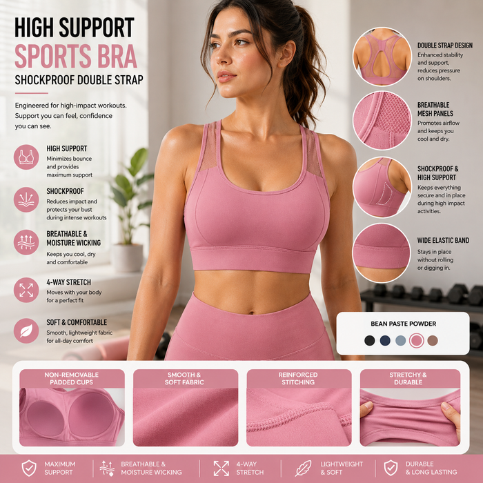 Women's High-Support Sports Bra – Shockproof Double Strap
