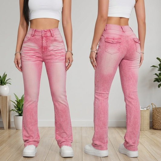 Women's High-Waist Bootcut Jeans – Stretch Denim in Pink & Purple