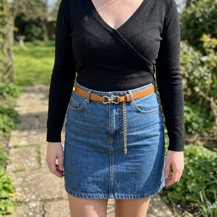 Women's High-Waist Denim Mini Skirt – A-Line Cotton Floral Dyed Casual Short Skirt