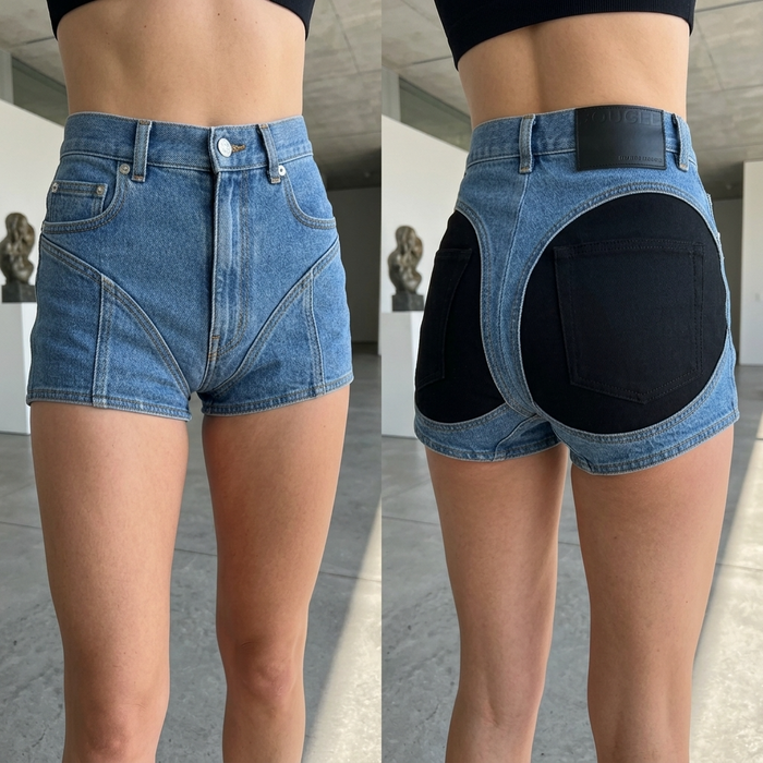 Women's High-Waist Denim Shorts – Stretch Cotton with Contrast Stitching