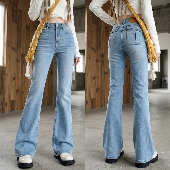 Women's High-Waist Flared Cotton Bell-Bottom Pants