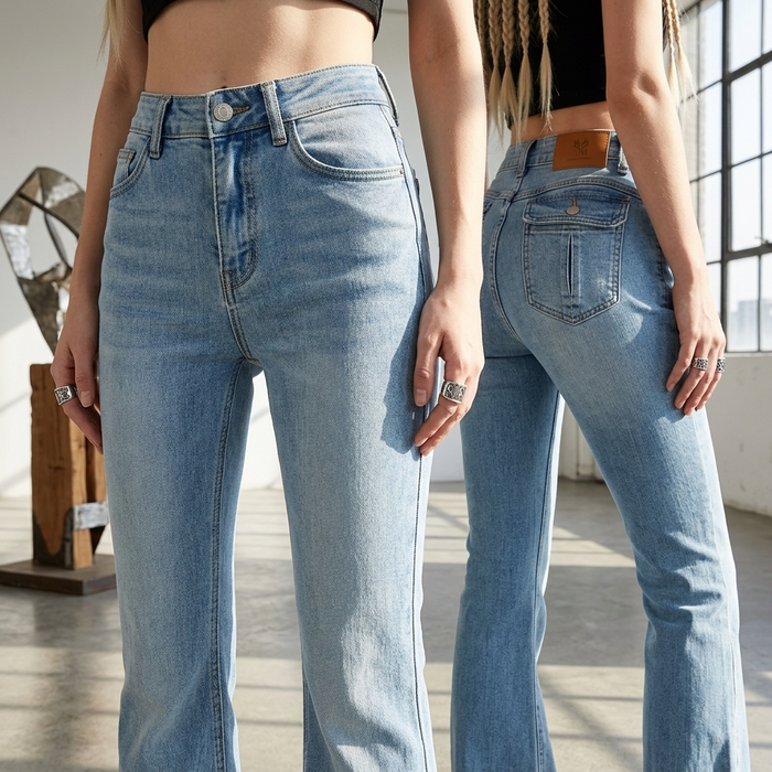 Women's High-Waist Flared Cotton Bell-Bottom Pants