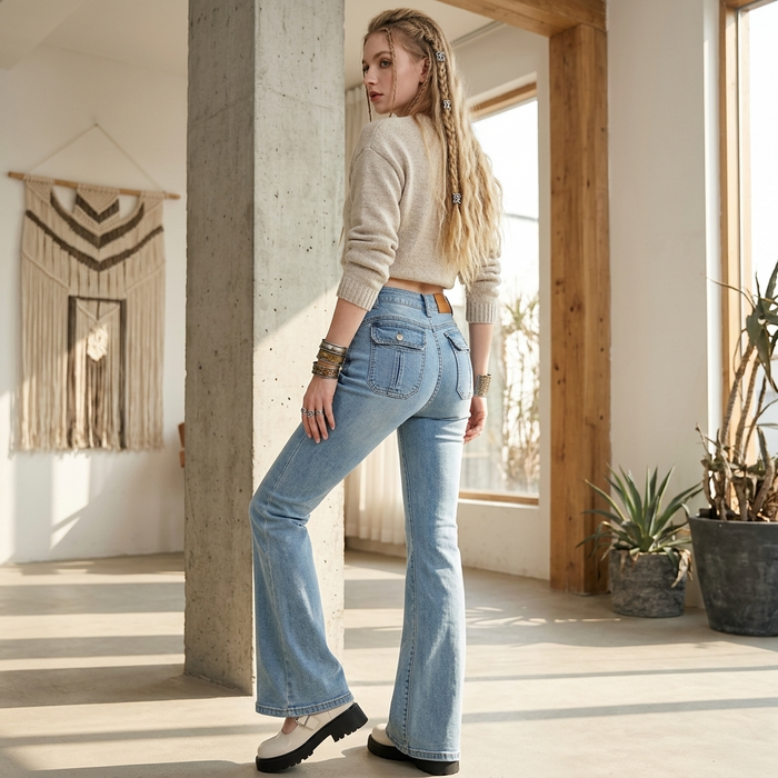 Women's High-Waist Flared Cotton Bell-Bottom Pants