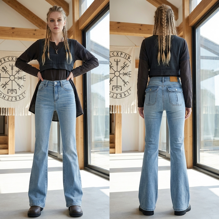 Women's High-Waist Flared Cotton Bell-Bottom Pants