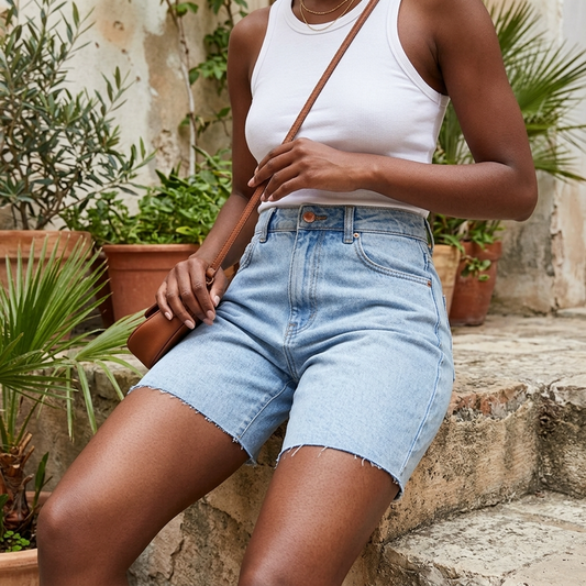 Women's High-Waist Loose Denim Shorts – Relaxed Fit Cotton Blend Jean Shorts