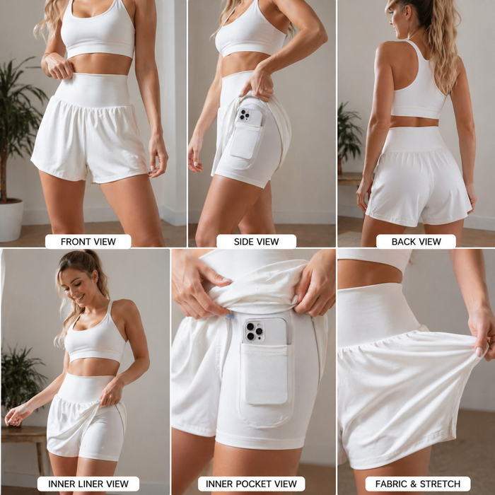 Women's High-Waist Quick-Dry Sports Two-Piece Set – Padded Bra & Shorts with Side Pocket, 4 Colors