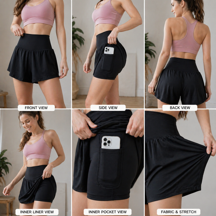 Women's High-Waist Quick-Dry Sports Two-Piece Set – Padded Bra & Shorts with Side Pocket, 4 Colors