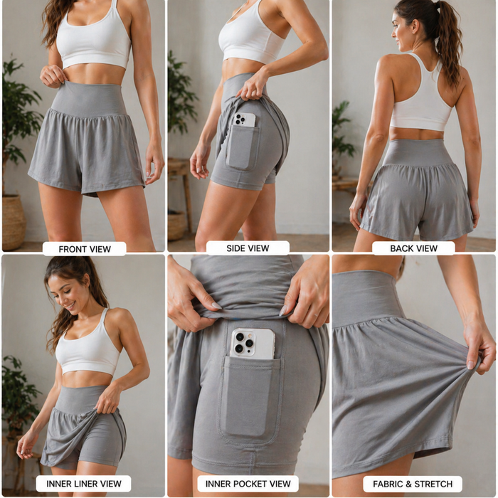 Women's High-Waist Quick-Dry Sports Two-Piece Set – Padded Bra & Shorts with Side Pocket, 4 Colors