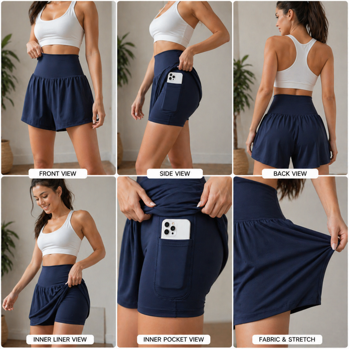 Women's High-Waist Quick-Dry Sports Two-Piece Set – Padded Bra & Shorts with Side Pocket, 4 Colors