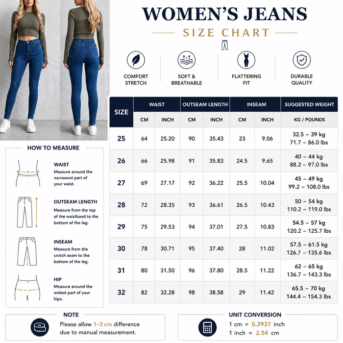 Women's High-Waist Skinny Jeans – Stretch Denim Pencil Pants