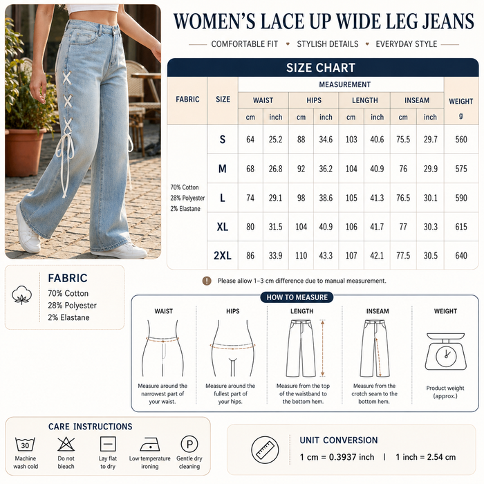 Women's High-Waist Wide-Leg Jeans with Side Ribbon – Embroidered Loose Fit Denim Pants