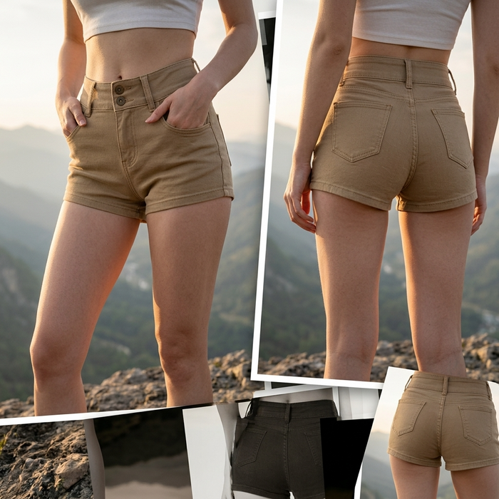 Women's High-Waisted Denim Shorts – Stretch Straight Cut
