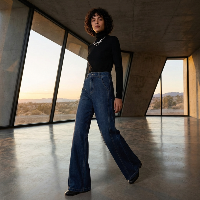 Women's High-Waisted Micro Flare Stretch Denim Jeans – Tummy Control Four-Way Stretch