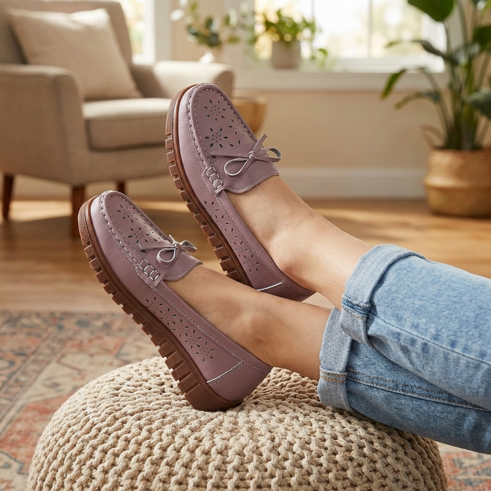 Women’s Hollow Slip-On Loafers – Breathable Perforated Flats with Soft Insole, Lightweight Comfort & Everyday Casual Style