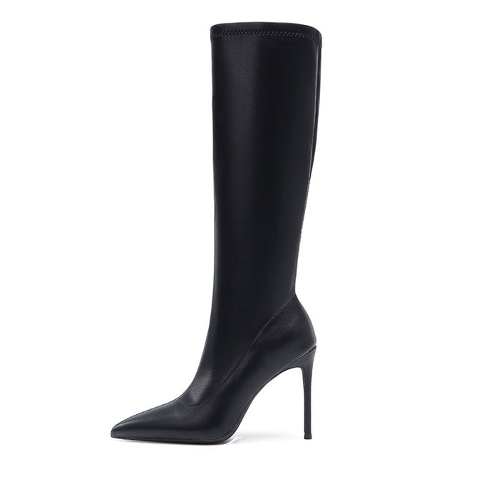 Women’s Knee-High Pointed Toe High Heel Boots – Suede Finish Tall Fashion Boots