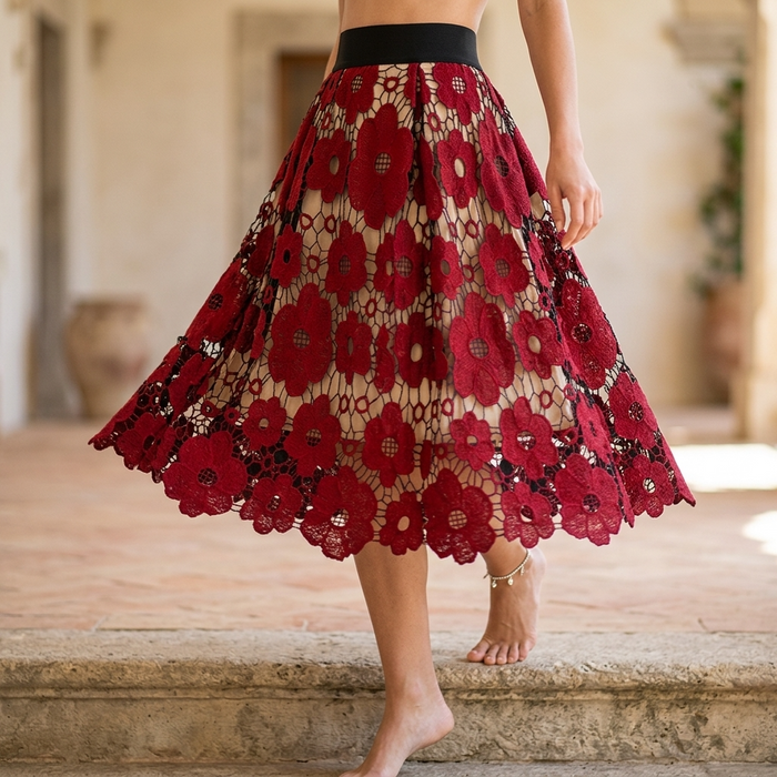 Women's Lace A-Line High-Waist Midi Skirt