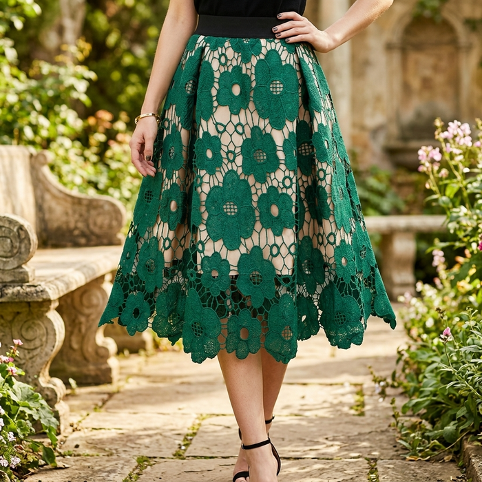 Women's Lace A-Line High-Waist Midi Skirt