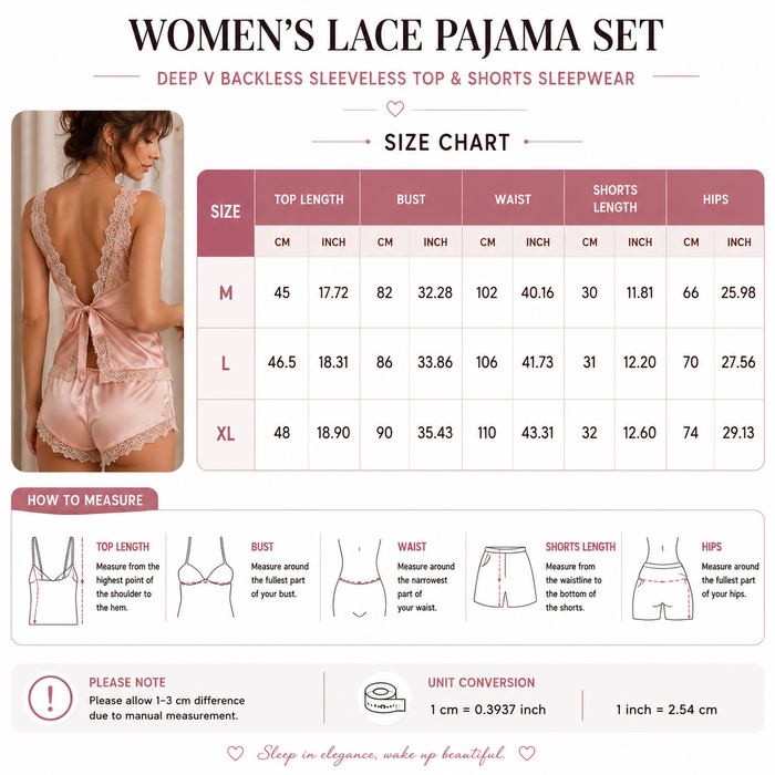 Women's Lace Pajama Set – Deep V Backless Sleeveless Top and Shorts Sleepwear