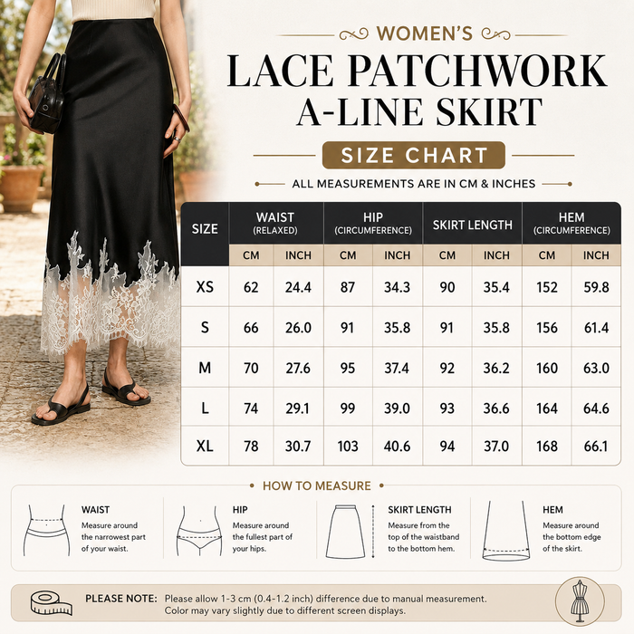 Women's Lace Patchwork A-Line Skirt – Elegant Triacetate Mid-Calf Bias Cut Office Skirt