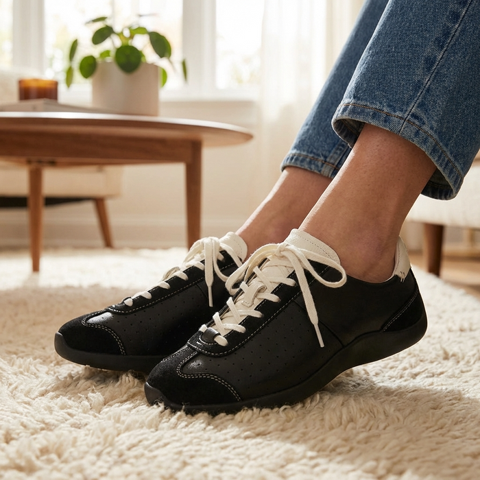 Women’s Leather Casual Sneakers – Cowhide Retro Low-Top Shoes with Soft Rubber Sole, Lightweight Comfort & Anti-Slip Design