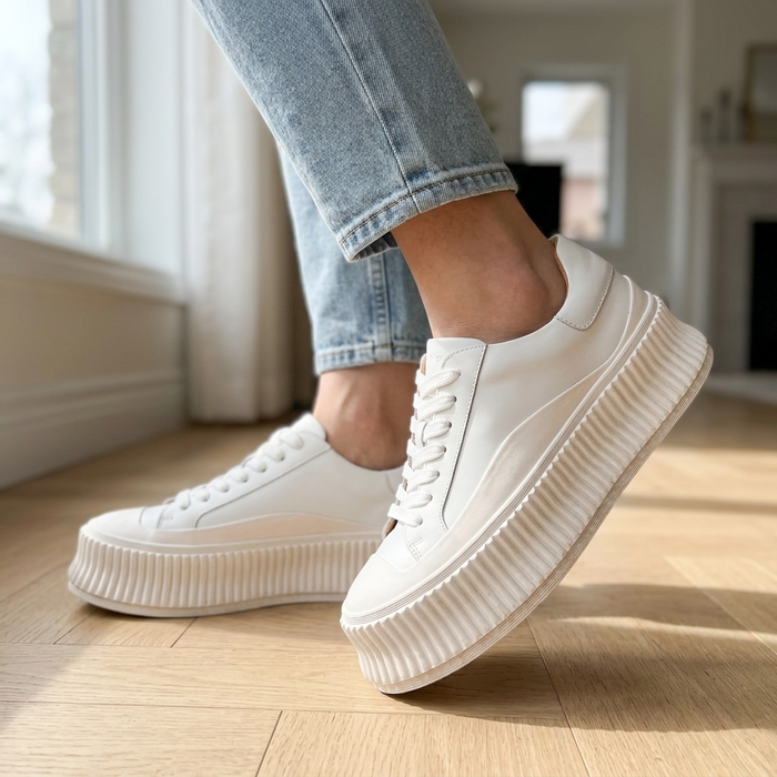 Women's Leather Platform Sneakers – Cowhide Slip-On with Thick Sole