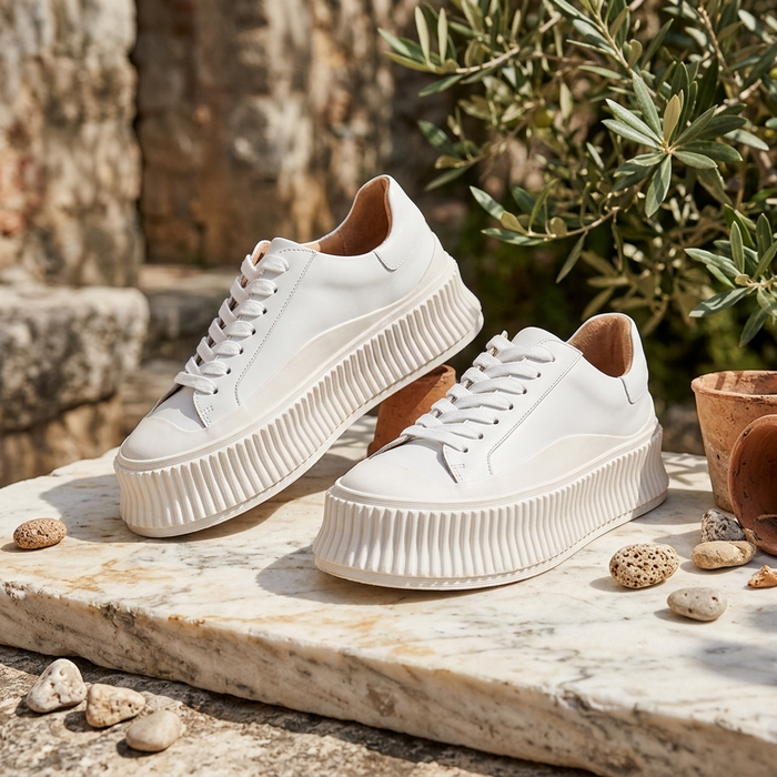 Women's Leather Platform Sneakers – Cowhide Slip-On with Thick Sole