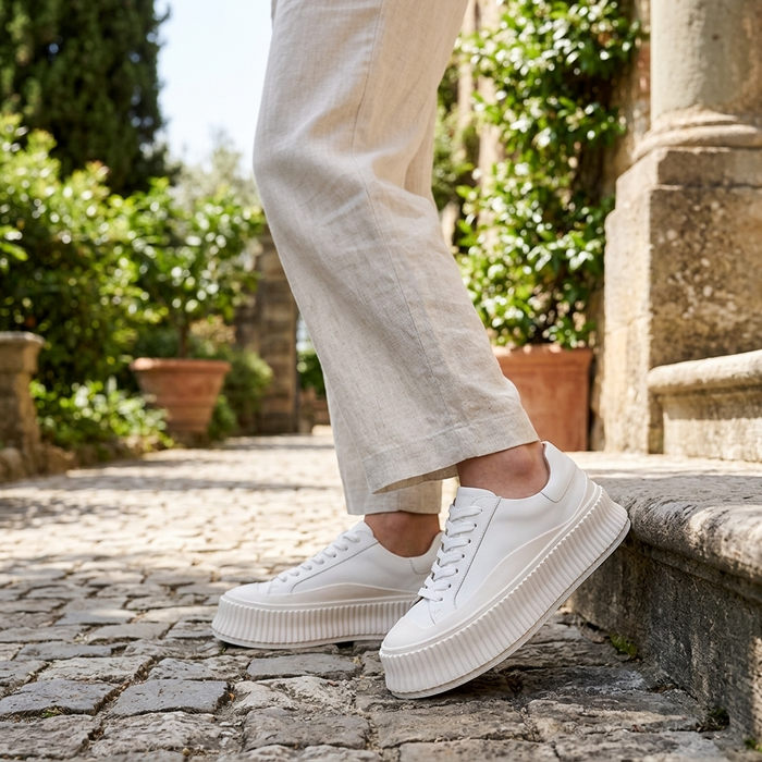 Women's Leather Platform Sneakers – Cowhide Slip-On with Thick Sole