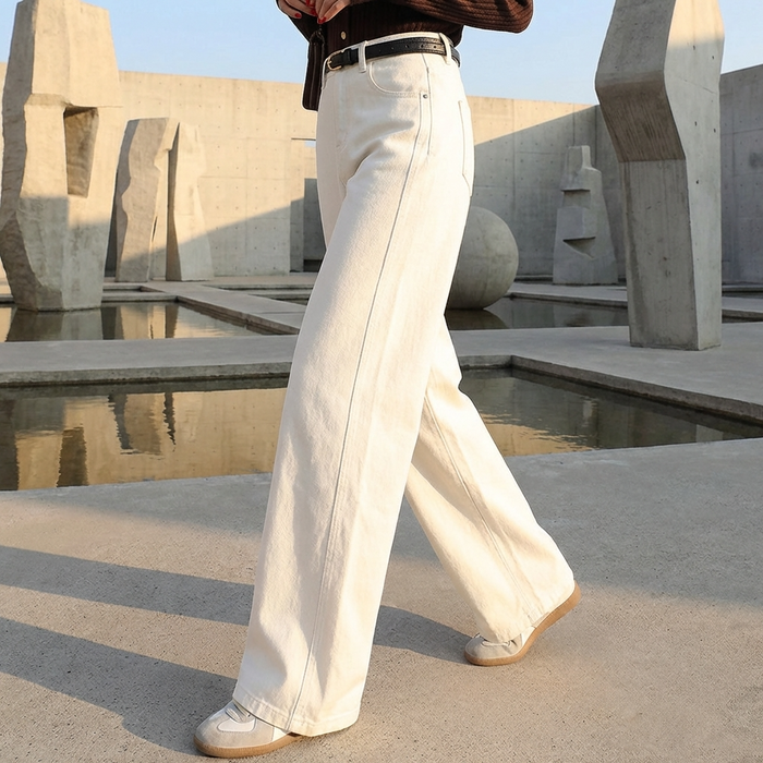 Women's Loose Wide-Leg High-Waist Jeans – Floor-Length Straight Draped Denim Pants