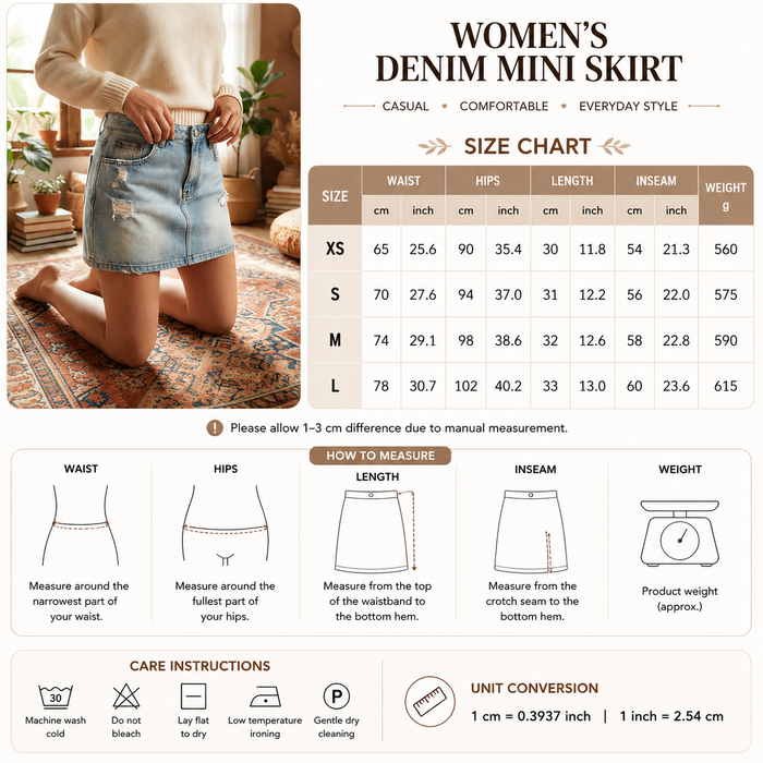 Women's Low Waist Denim Mini Skirt – Distressed Stretch Jean Skirt with Slim Fit, Anti-Exposure Design & Trendy Streetwear Style