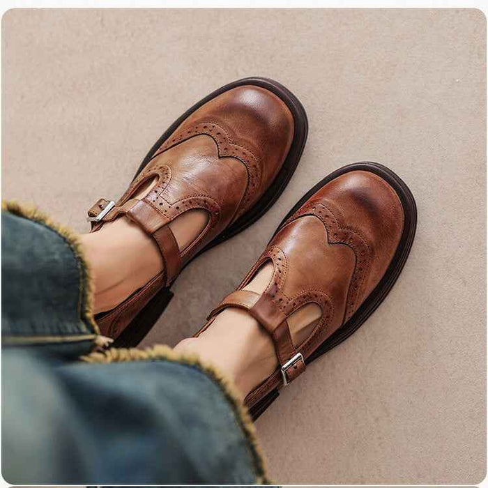 Women's Mary Jane Flat Shoes – PU Upper, Round Toe, Buckle Detail, Rubber Sole, Spring & Summer, 2 Colors