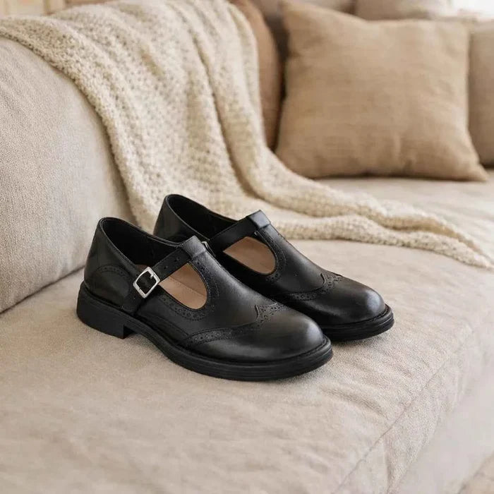 Women's Mary Jane Flat Shoes – PU Upper, Round Toe, Buckle Detail, Rubber Sole, Spring & Summer, 2 Colors