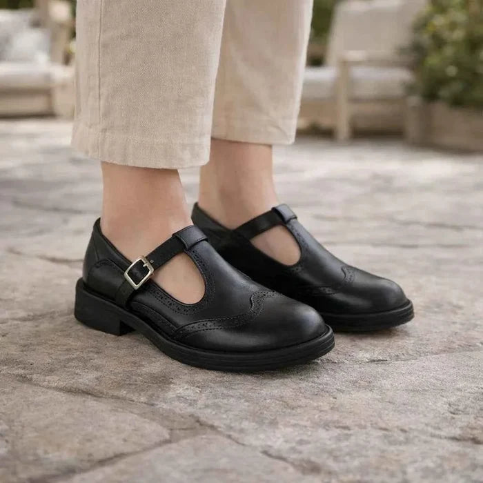 Women's Mary Jane Flat Shoes – PU Upper, Round Toe, Buckle Detail, Rubber Sole, Spring & Summer, 2 Colors