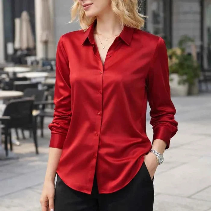 Women's Mulberry Silk Square-Collar Blouse – Slim Fit Long Sleeve Elegant Office Shirt