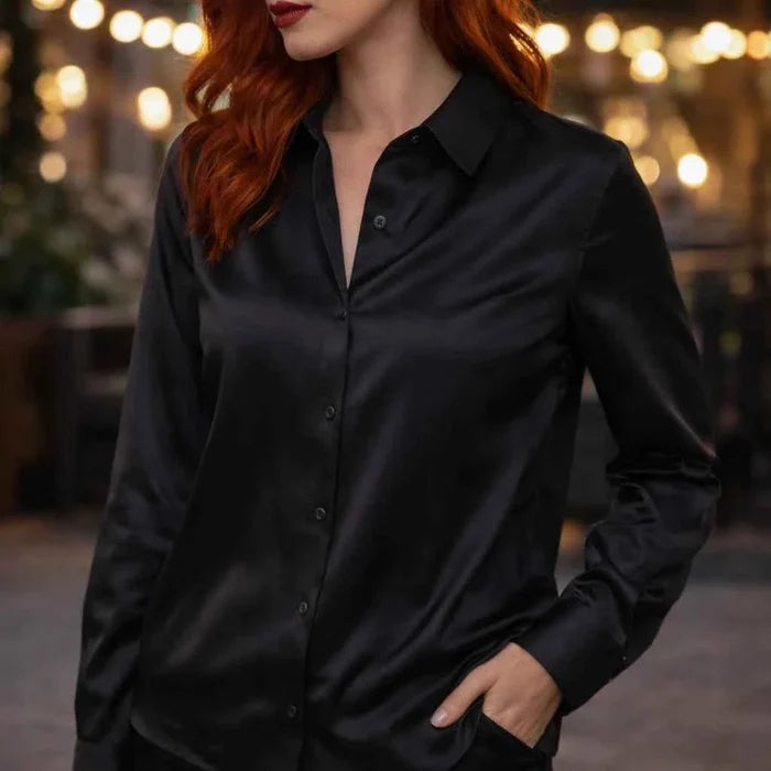 Women's Mulberry Silk Square-Collar Blouse – Slim Fit Long Sleeve Elegant Office Shirt