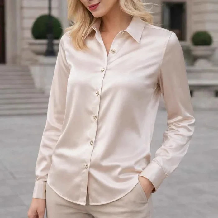 Women's Mulberry Silk Square-Collar Blouse – Slim Fit Long Sleeve Elegant Office Shirt