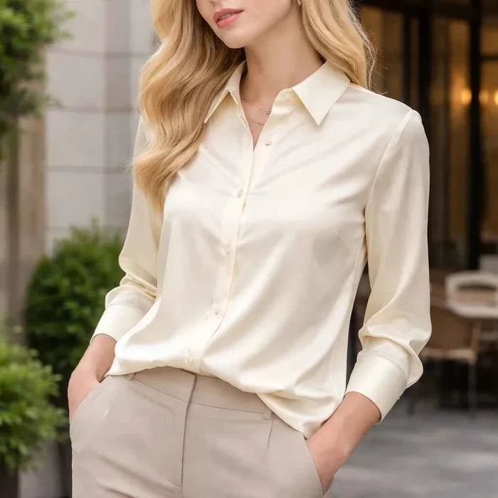 Women's Mulberry Silk Square-Collar Blouse – Slim Fit Long Sleeve Elegant Office Shirt