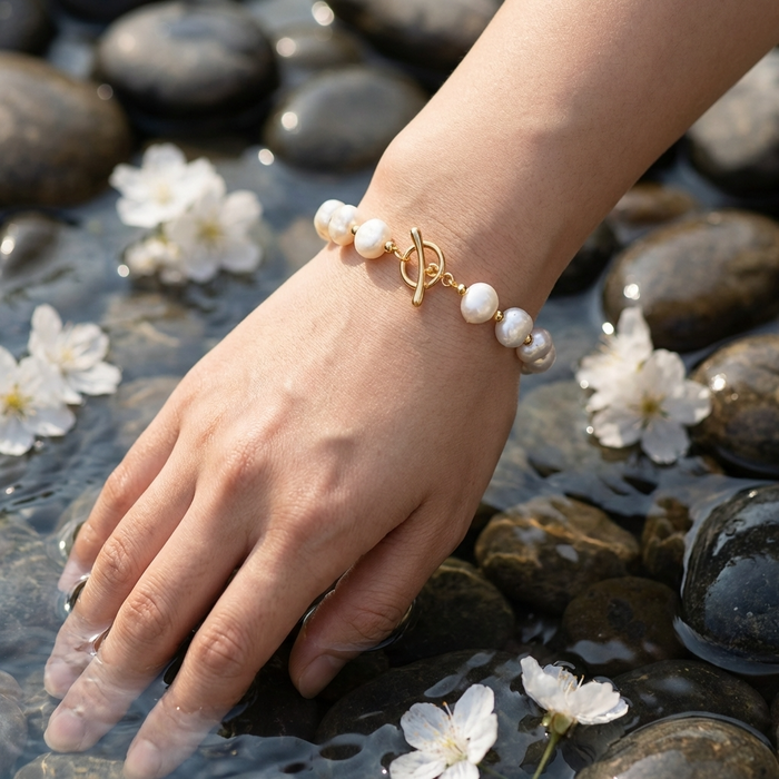 Women's Natural Baroque Pearl Bracelet – Genuine Freshwater Irregular 8–9mm White Pearl Jewelry